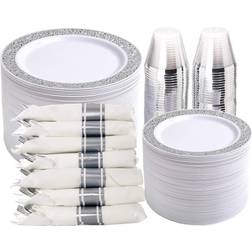 Wellife Plates, Cups & Cutlery Disposable Dinnerware Silver 350-pack