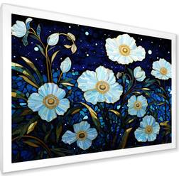 Design Art Moonlight Flower Field Dreams White Framed Art 40x30"