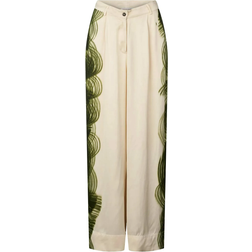 Rabens Saloner Briana Swirl Pleat Wide Pant - Olive Chalk Combo