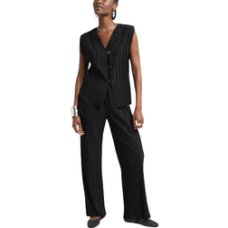 River Island Plisse Wide Leg Trousers - Black
