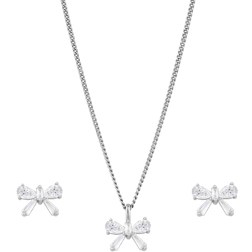 Jon Richard Bow Earrings and Pendant Set - Silver/Transparent