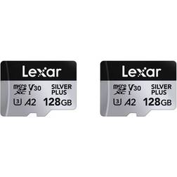 LEXAR Silver Plus 128GB UHS-I V30 205MB/s microSDXC Twin pack Sliver