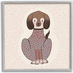 Stupell Industries Adorable Spotted Dog Kids Polka Dot Patterned Animal Gray Framed Art 12x12"