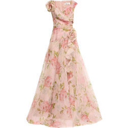 Teri Jon Off The Shoulder Organza Floral Gown - Blush Multi