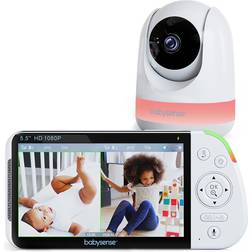 Babysense 5.5” 1080p Full HD Split-Screen Monitor, Video Monitor with Camera and Audio, PTZ Camera, RGB Night Light