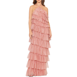 Betsy & Adam Layered Ruffle Halter Gown - Blush