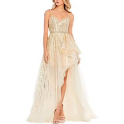 Mac Duggal Embellished Sleeveless Draped A Line Gown - Gold/Silver