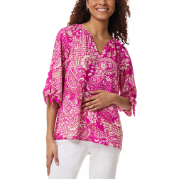 Jones New York Women's Elbow Tie Sleeve Printed Blouse - Bright Orchid