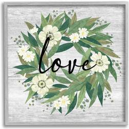 Stupell Industries Botanical Love Calligraphy Floral Gray Framed Art 24x24"