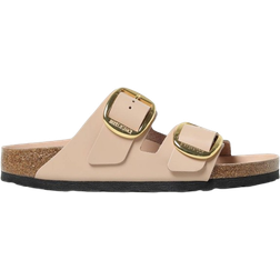 Birkenstock Arizona Big Buckle Natural Leather Patent High Shine Two-Strap Sandals - New Beige