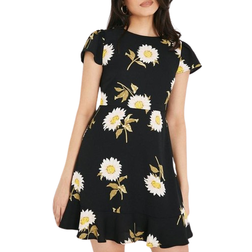 Dorothy Perkins Daisy Flutter Sleeve Tiered Hem Mini Dress - Black