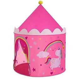 Songmics Princess Castle Lektält för småbarn, Pop Up Play Tipi, Present för barn, inomhus och utomhus, Bärväska, Rosa och gul LPT04PY