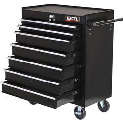 Excel roller tool cabinet storage chest box garage workshop 7 drawers black