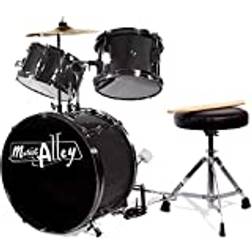 Music Alley Music Alley 3 Piece Kids Drum Set with Throne, Cymbal, Pedal & Drumsticks, Metallic Black, (DBJK02-BK)