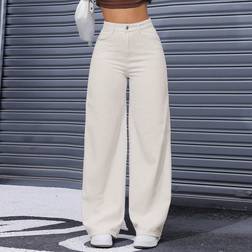 Shein Women Loose Fit Wide Leg Casual Denim Pants With Pockets
