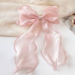Shein pc Sweet Pink Princess Mesh Bow With Long Wavy Ribbon Clip