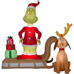 Gemmy Inflatable Decorations Grinch and Max Sled Scene with Gift Stack