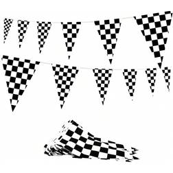Shein set Party Decoration Banner Triangle Flags Simple Black White Checkered Pattern Triangle Flags Suitable For Various Themed Parties And Daily Use