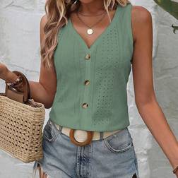 Shein Tanktop mit ösenverzierter Stickerei und Knopfleiste