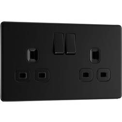 BG Electrical BG Electrical Double Switched Power Socket, 13A, Matt Black