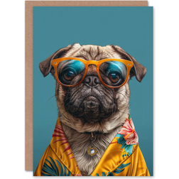 ARTERY8 Greeting Card Pug Dog Lover Hawaiian Shirt Fun Portrait for Him