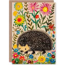 ARTERY8 Greeting Card Hedgehog in Wildflower Garden Folk