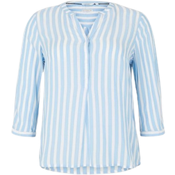 Tom Tailor Striped Henley Blouse Plus Size - Blue/White