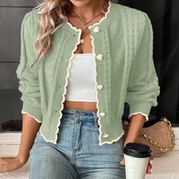 Shein Womens Contrast Trim Front Button Casual Cardigan Long Sleeve