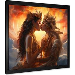 Design Art Sacred Love Divine Couple Kissing Black Framed Art 16x16"