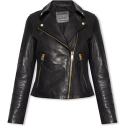 AllSaints Dalby Slim Fit Leather Biker Jacket - Black/Gold