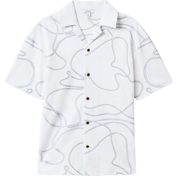 Reiss Cotton Jersey Embroidered Shirt - White/Air Force Blue