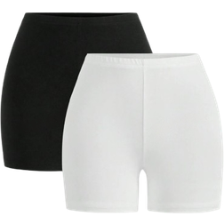 Shein EZwear 2pcs Black And White Casual Tight Shorts/Leggings For Women