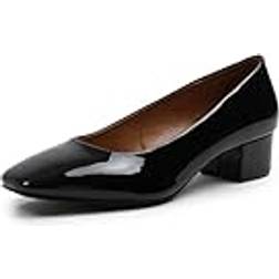 Fashion Thirsty Dam halvhöga blockklackar Mary Jane Court skor dam komfort stöd arbetspumpar formella smart kontor lågklackade slip-on vadderad docka bred passform extra bred passform ljusskor, Svart falskt patent
