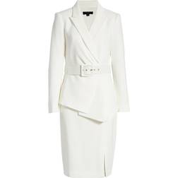 Tahari Nested Belted Wrap Skirt Suit - Ivory