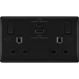 BG Bg nexus nfb22uac22b 2 gang matt black switched plug socket 13a with usb