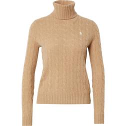 Polo Ralph Lauren Woolcashmere Cable Turtleneck Sweater Dam Stickade Tröjor Från Magasin Collection Camel Melange