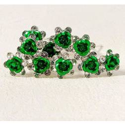 Shein Piece Set Of Emerald Green Bridal Hair Clips Dark Green Crystal Flower UShaped