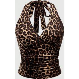 Shein YK Leopard Print Halter Neck Top For Women