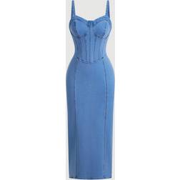 Shein Solid Bustier Denim Cami Dress