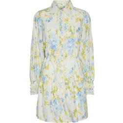Y.A.S Somellie Long Sleeve Shirt Dress - Birch/Blue Flowers