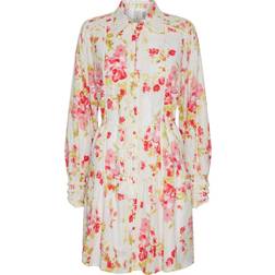 Yas Somellie Long Sleeve Shirt Dress - Birch/Red Flowers