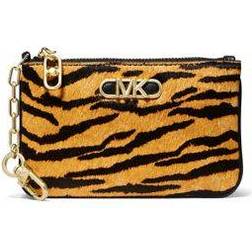 Michael Kors Parker Small Tiger Print Calf Hair Zip Card Case Yellow ONE SIZE