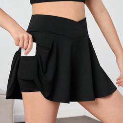 Shein Teen Girl Knitted Solid Color Shorts With AntiLight Insert Pocket And VShaped Waist Casual Sports Skirt