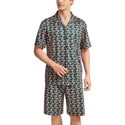 Shein Men's Printed Front Button Shirt And Shorts Pajama Set