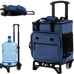 Costway 50-Can Large Rolling Cooler with Adjustable Handle and Bottom Plate-Dark Blue