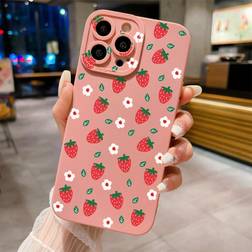 Shein Strawberry Flower Pattern Case With Detachable Shoulder Strap for iPhone/Redmi/Oppo/Realme/Vivo