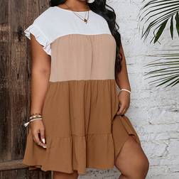 Shein A-Linie-Ärmelloses Farbblock Patchwork Kleid im Beach-Resort-Stil Große Größen für Damen, Sommer