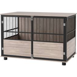 Pawhut Dog Cage End Table Indoor W/ Doors 100cm 60x68cm