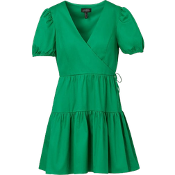 Adrianna Papell Puff Short Sleeve Dress With Tiered Skirt - Green