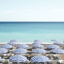 Birch Lane Blue Beach Umbrellas Photo Black Framed Art 30x30"